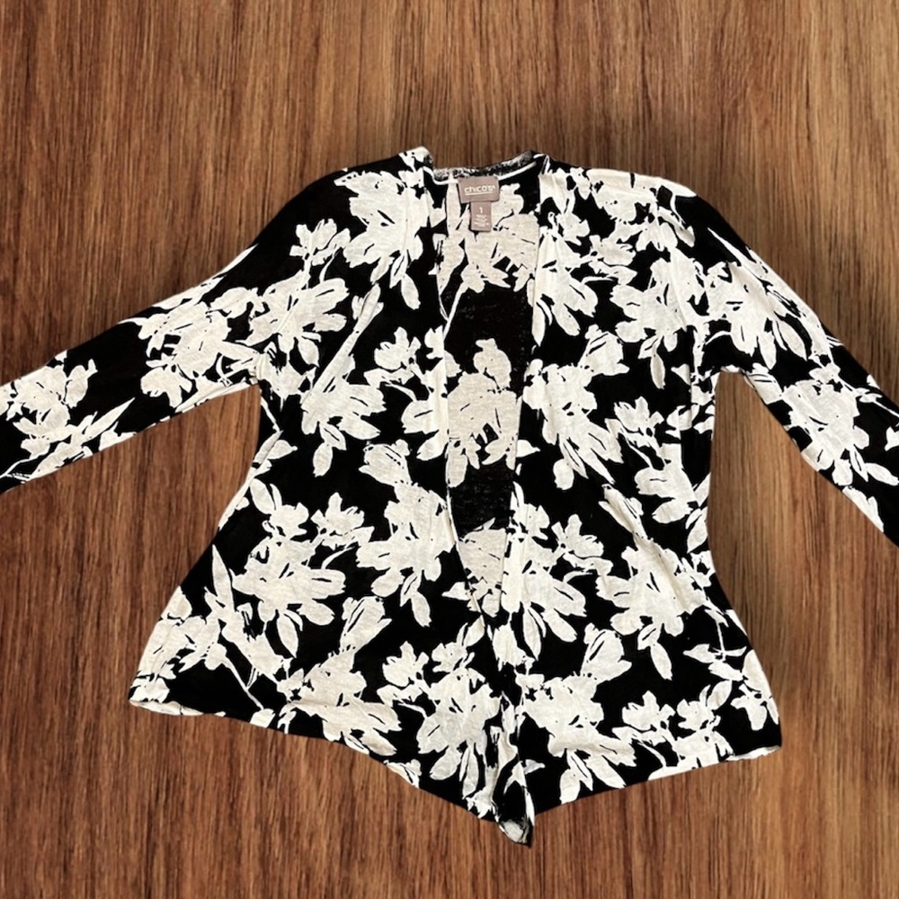 Chico's Black and White Floral Cardigan